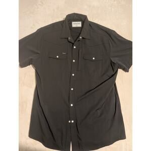 Poncho Shirt Mens XL Black Slim Fit Pearl Snap Western Short Sleeve Stretch